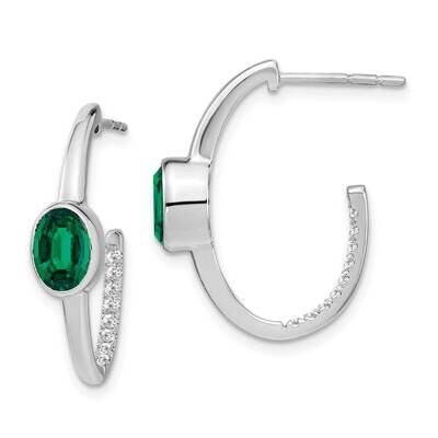 Oval Created Emerald Diamond J-Hoop Earrings 14k White Gold EM7214-EM-018-WA, MPN: EM7214-EM-018-WA…