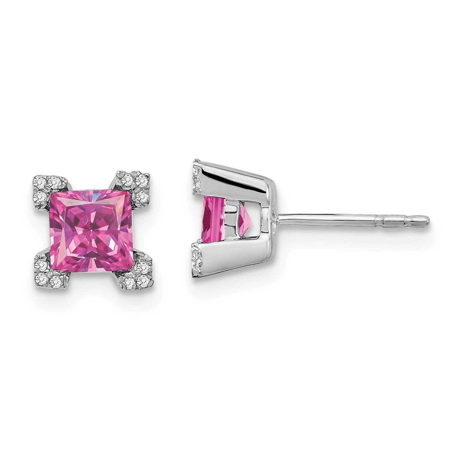 Square Created Pink Sapphire Diamond Earrings 14k White Gold EM7103-CPS-007-WA, MPN: EM7103-CPS-007…