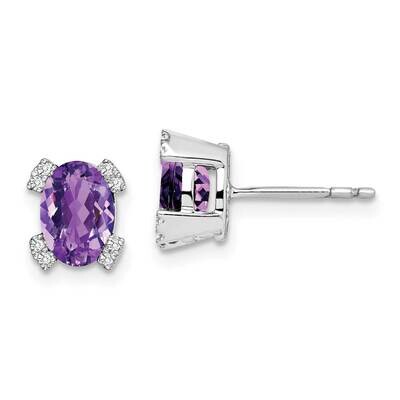 Oval Amethyst Diamond Earrings 14k White Gold EM7104-AM-006-WA, MPN: EM7104-AM-006-WA, 191101841392