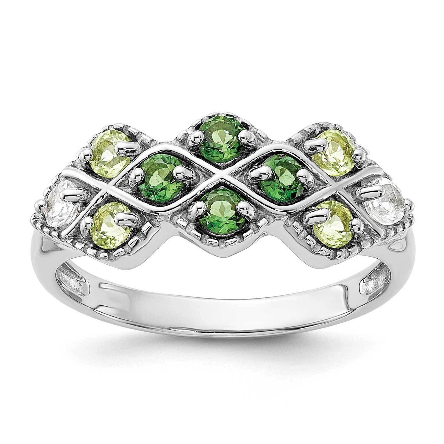 Rhodium Chrome Diopside Peridot White Topaz Ring Sterling Silver QR7447PE, MPN: QR7447PE,