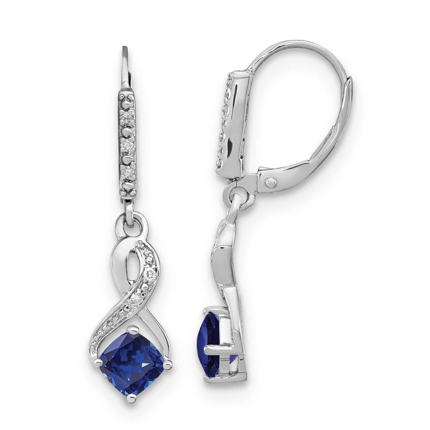 Created Sapphire Diamond Earrings Sterling Silver Rhodium-Plated EM7402-CSA-006-SSA, MPN: EM7402-CS…