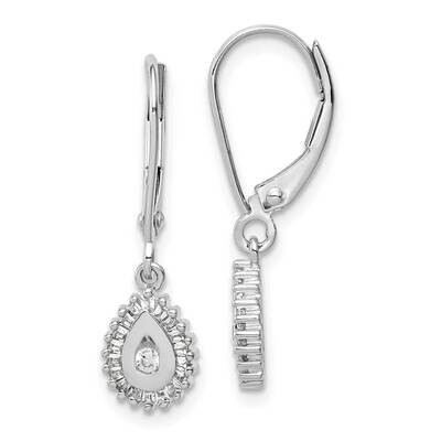 Baguette Diamond Teardrop Halo Leverback Earrings 10k White Gold EM5551-025-1WA, MPN: EM5551-025-1W…