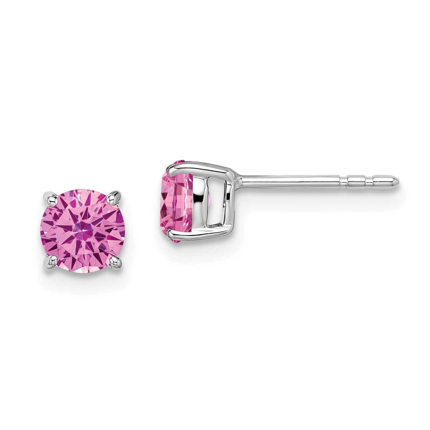Round Created Pink Sapphire Earrings 14k White Gold EM7097-CPS-W
