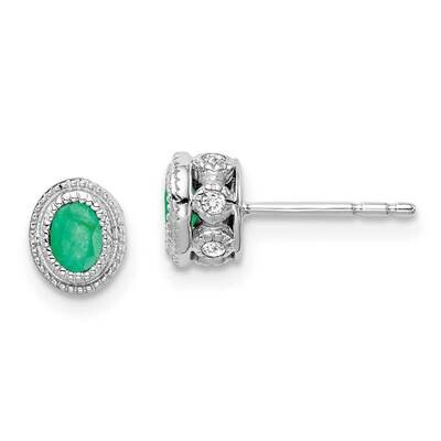 Emerald Diamond Earrings 14k White Gold EM7093-EM-012-WA, MPN: EM7093-EM-012-WA, 191101840517