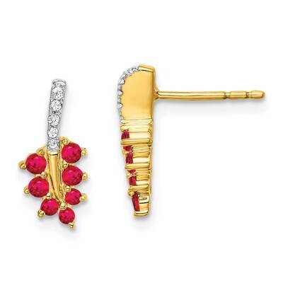 Ruby Diamond Leaf Earrings 14k Gold EM7248-RU-006-YA, MPN: EM7248-RU-006-YA, 191101843631