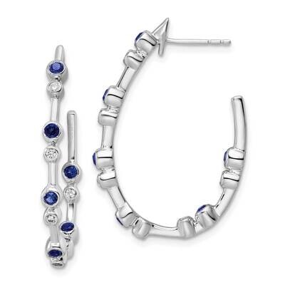 True Origin 14K White Gold1/5 Carat Diamond Vs/Si D E F Blue Sapphire Post Hoop Earrings 14k White …