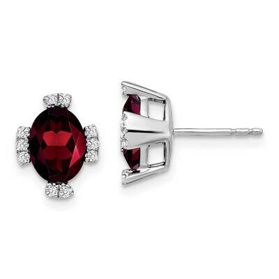 Oval Garnet Diamond Earrings 14k White Gold EM7105-GA-016-WA, MPN: EM7105-GA-016-WA, 191101841460