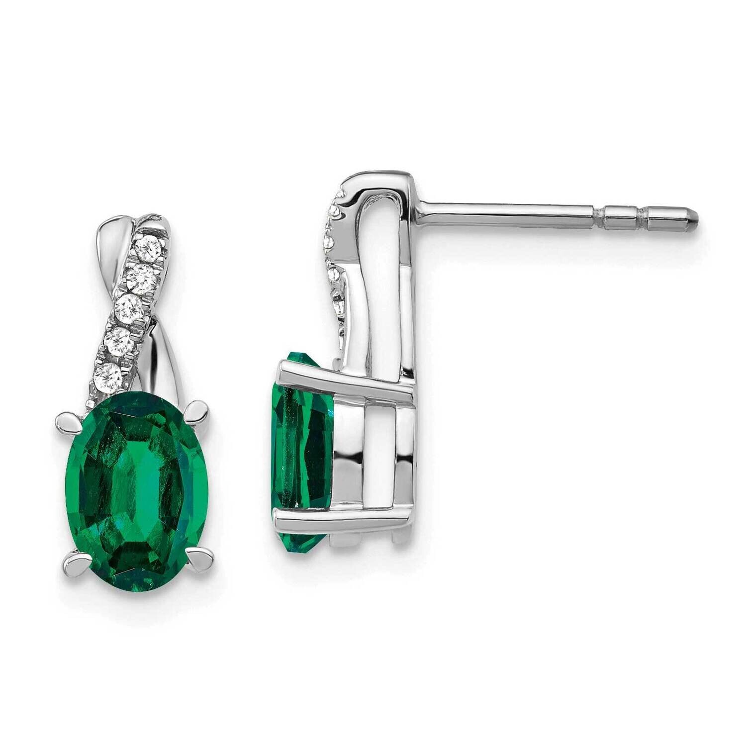Created Emerald Diamond Earrings 14k White Gold EM4235-EM-006-WA, MPN: EM4235-EM-006-WA, 1911018390…