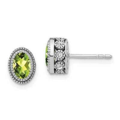 Oval Peridot Diamond Earrings 14k White Gold EM7093-PE-019-WA, MPN: EM7093-PE-019-WA, 191101840555