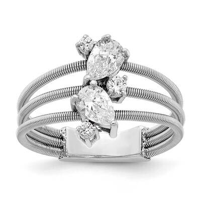 Cheryl M Brilliant-Cut CZ Textured 3 BRing Sterling Silver Rhodium-Plated QCM1568, MPN: QCM1568, 88…