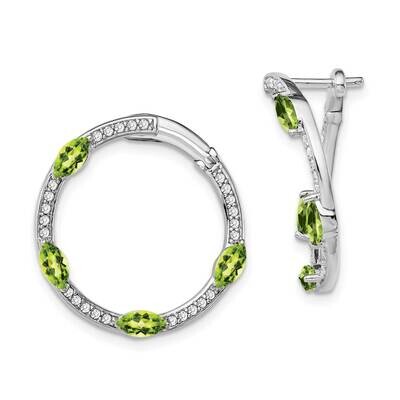 Peridot Diamond Hoop Earrings 14k White Gold EM7456-PE-026-WA, MPN: EM7456-PE-026-WA, 191101843877