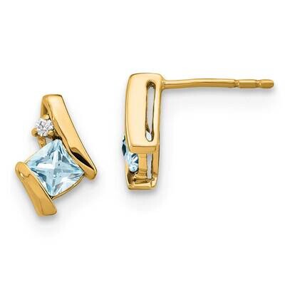 Cushion Aquamarine Diamond Earrings 10k Gold EM7398-AQ-003-1YA, MPN: EM7398-AQ-003-1YA,