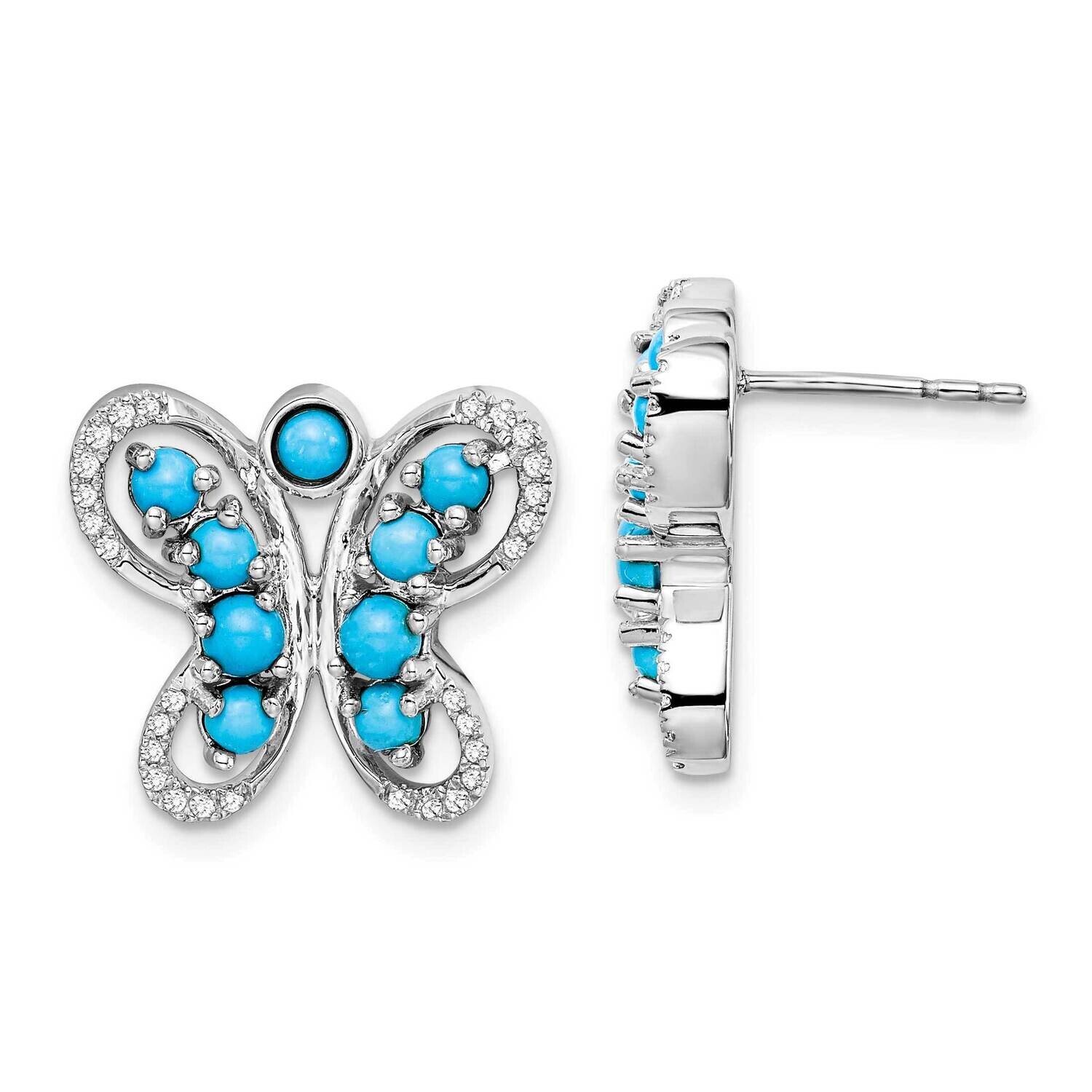 Turquoise/White Topaz Butterfly Earrings 14k White Gold EM7426-BTQ-W