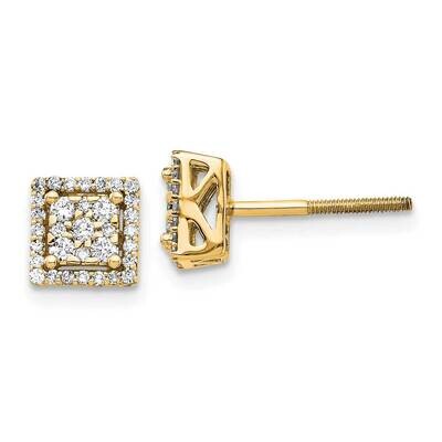 Diamond Square Screw Back Post Earrings 14k Gold EM5470-033-YA, MPN: EM5470-033-YA,