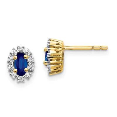 Diamond Sapphire Oval Halo Earrings 10k Gold EM5591-SA-020-1YA, MPN: EM5591-SA-020-1YA, 191101833786