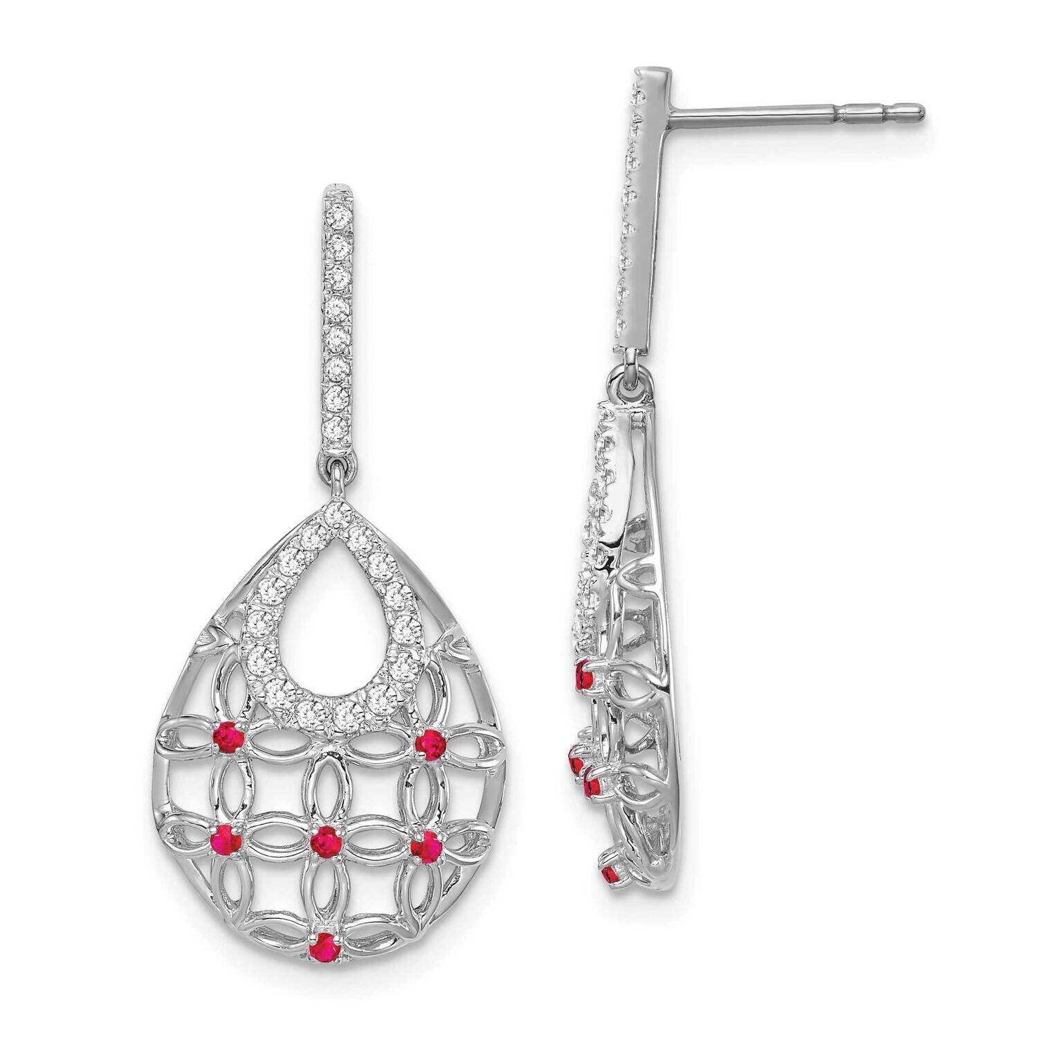 Ruby Diamond Dangle Earrings 14k White Gold EM7251-RU-033-WA, MPN: EM7251-RU-033-WA, 191101843709
