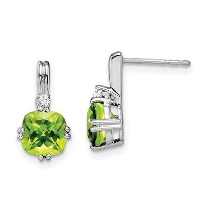 Cushion Peridot Diamond Earrings 10k White Gold EM7083-PE-004-1WA, MPN: EM7083-PE-004-1WA, 19110183…