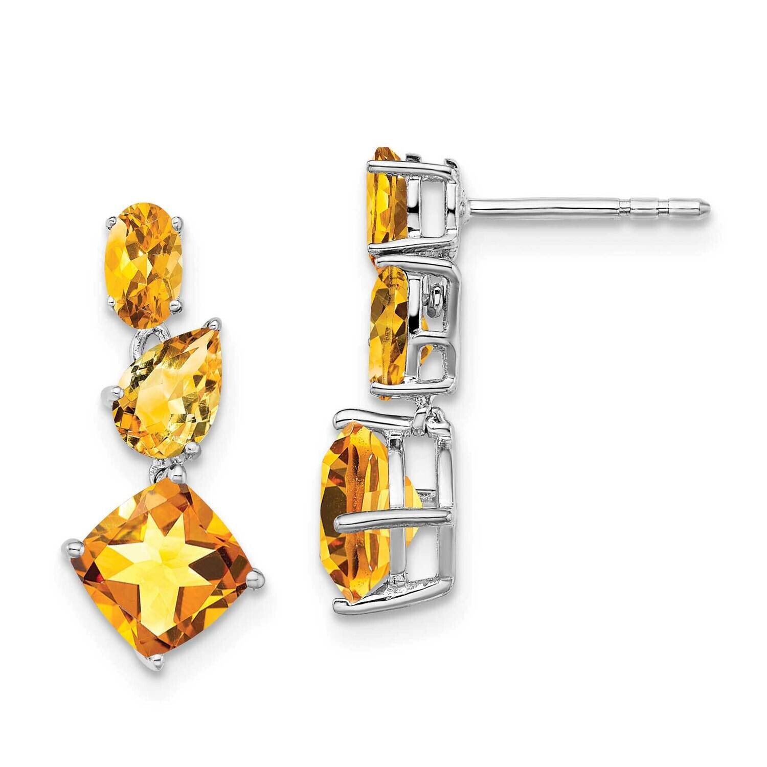 Citrine Dangle Earrings 14k White Gold EM7457-CI-W, MPN: EM7457-CI-W, 191101843907