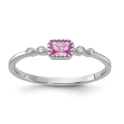 Rhodium-Plated .43Created Pink Sapphire .02Cr. Sapphire Ring Sterling Silver QR7449, MPN: QR7449,