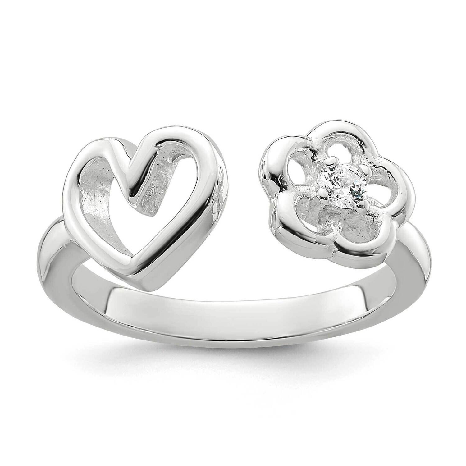 CZ Flower Heart Open Ring Sterling Silver Polished QR7471, MPN: QR7471,