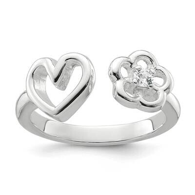 CZ Flower Heart Open Ring Sterling Silver Polished QR7471, MPN: QR7471,