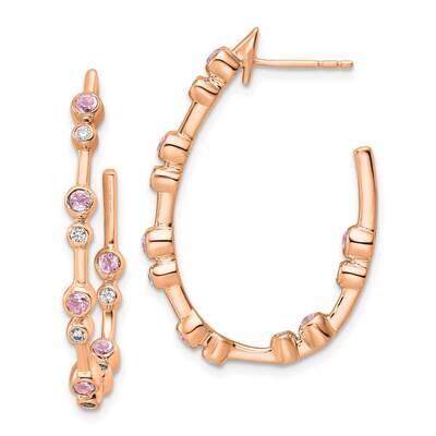True Origin 1/5 Carat Diamond Vs/Si D E F Pink Sapphire Post Hoop Earrings 14k Rose Gold EM8616-PS-…