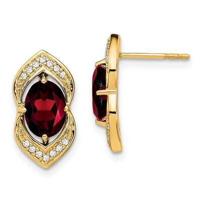 Garnet Diamond Post Earrings 14k Gold EM7088-GA-014-YA, MPN: EM7088-GA-014-YA, 191101840111