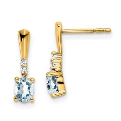 Oval Aquamarine Diamond Dangle Earrings 14k Gold EM7407-AQ-004-YA, MPN: EM7407-AQ-004-YA,