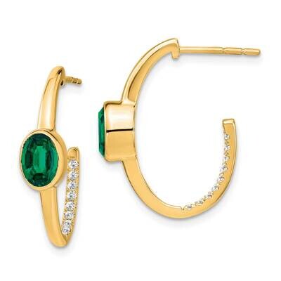 Oval Created Emerald Diamond J-Hoop Earrings 14k Gold EM7214-EM-018-YA, MPN: EM7214-EM-018-YA, 1911…