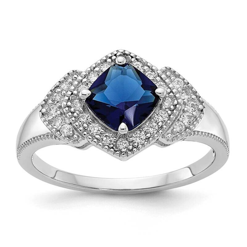 Cheryl M Fancy Cushion-Cut Blue Glass Brilliant-Cut White CZ Ring Sterling Silver Rhodium-Plated QCM1571