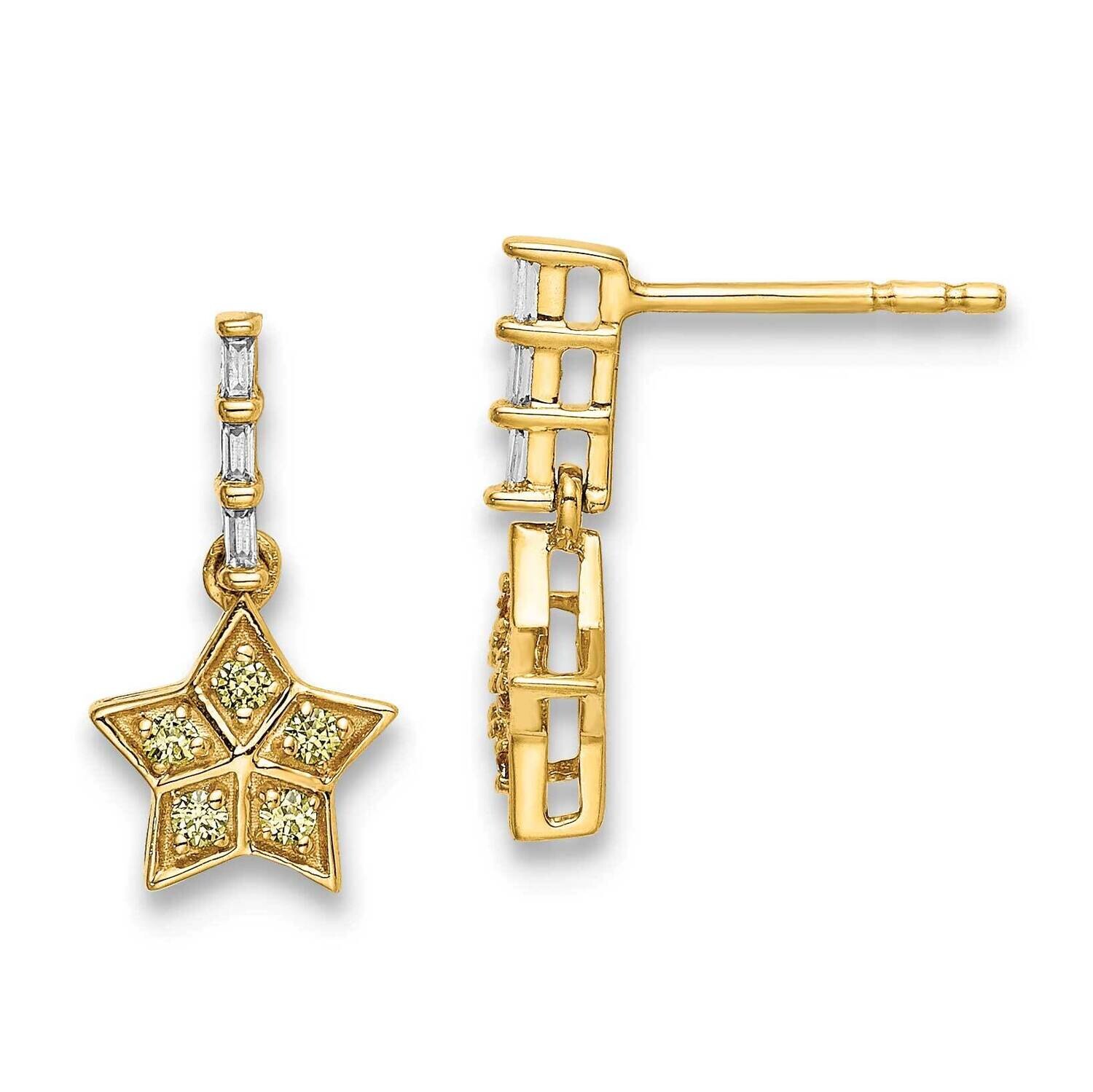 Diamond Yellow Sapphire Star Dangle Earrings 14k Gold EM6611-SAY-006-YA, MPN: EM6611-SAY-006-YA, 19…