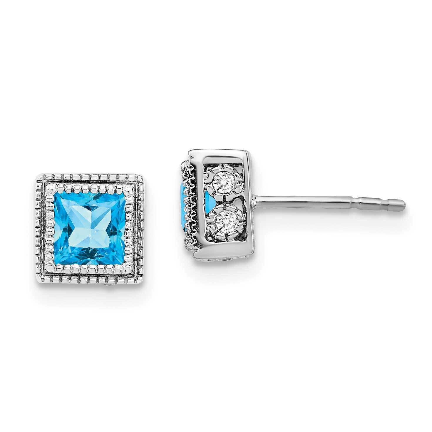 Square Blue Topaz Diamond Earrings 14k White Gold EM7096-BT-016-WA, MPN: EM7096-BT-016-WA, 19110184…