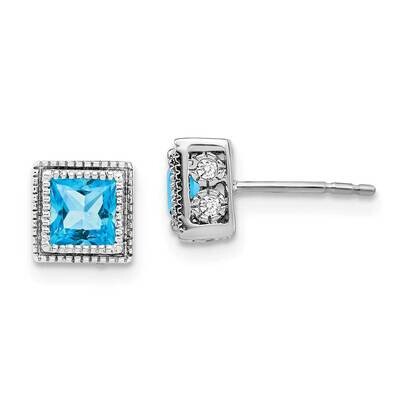 Square Blue Topaz Diamond Earrings 14k White Gold EM7096-BT-016-WA, MPN: EM7096-BT-016-WA, 19110184…
