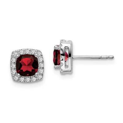 Cushion Garnet Diamond Halo Earrings 14k White Gold EM7084-GA-019-WA, MPN: EM7084-GA-019-WA, 191101…