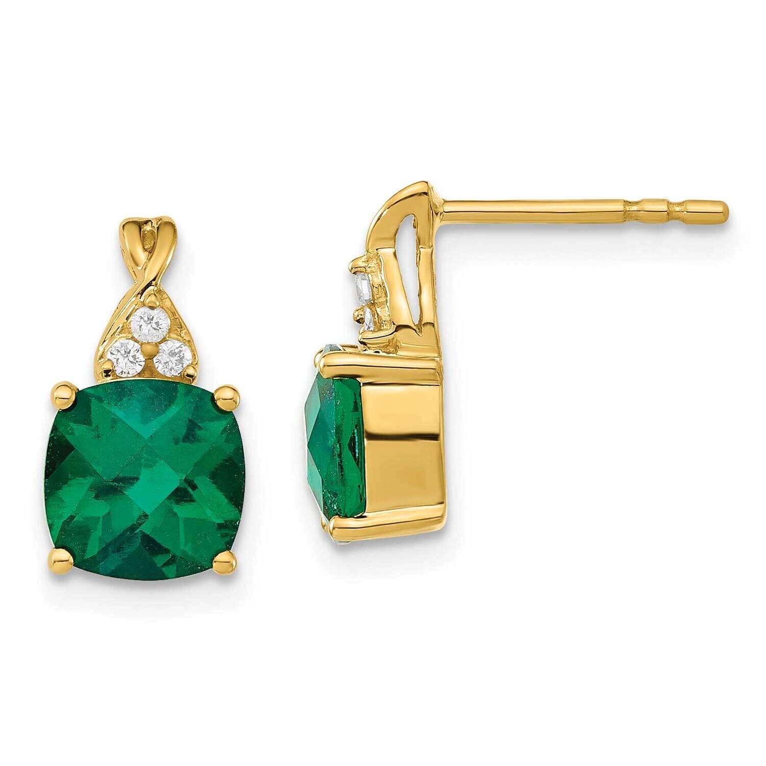 Checkerboard Created Emerald Diamond Earrings 14k Gold EM4393-CEM-006-YA