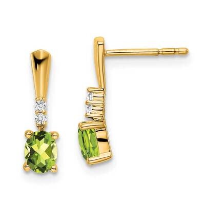 Oval Peridot Diamond Dangle Earrings 14k Gold EM7407-PE-004-YA, MPN: EM7407-PE-004-YA,