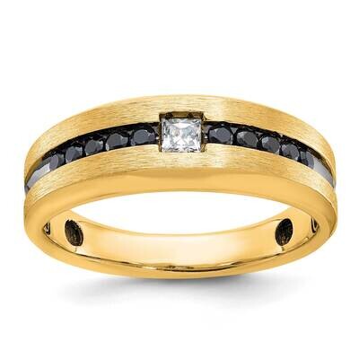 Black Rhodium Ibgoodman Men&#39;s Polished Brushed Black White Diamond Ring 10k Gold B63819-0YA by IBGo…