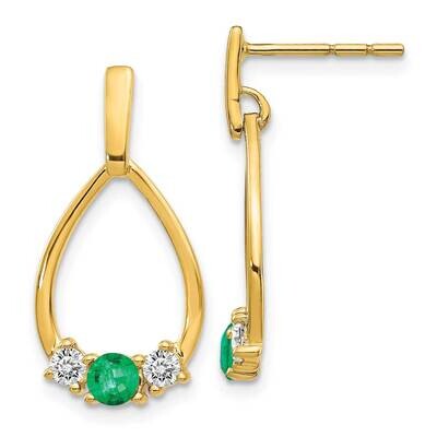 Emerald White Sapphire Post Dangle Earrings 10k Gold EM5598-EM-1Y, MPN: EM5598-EM-1Y, 191101833915