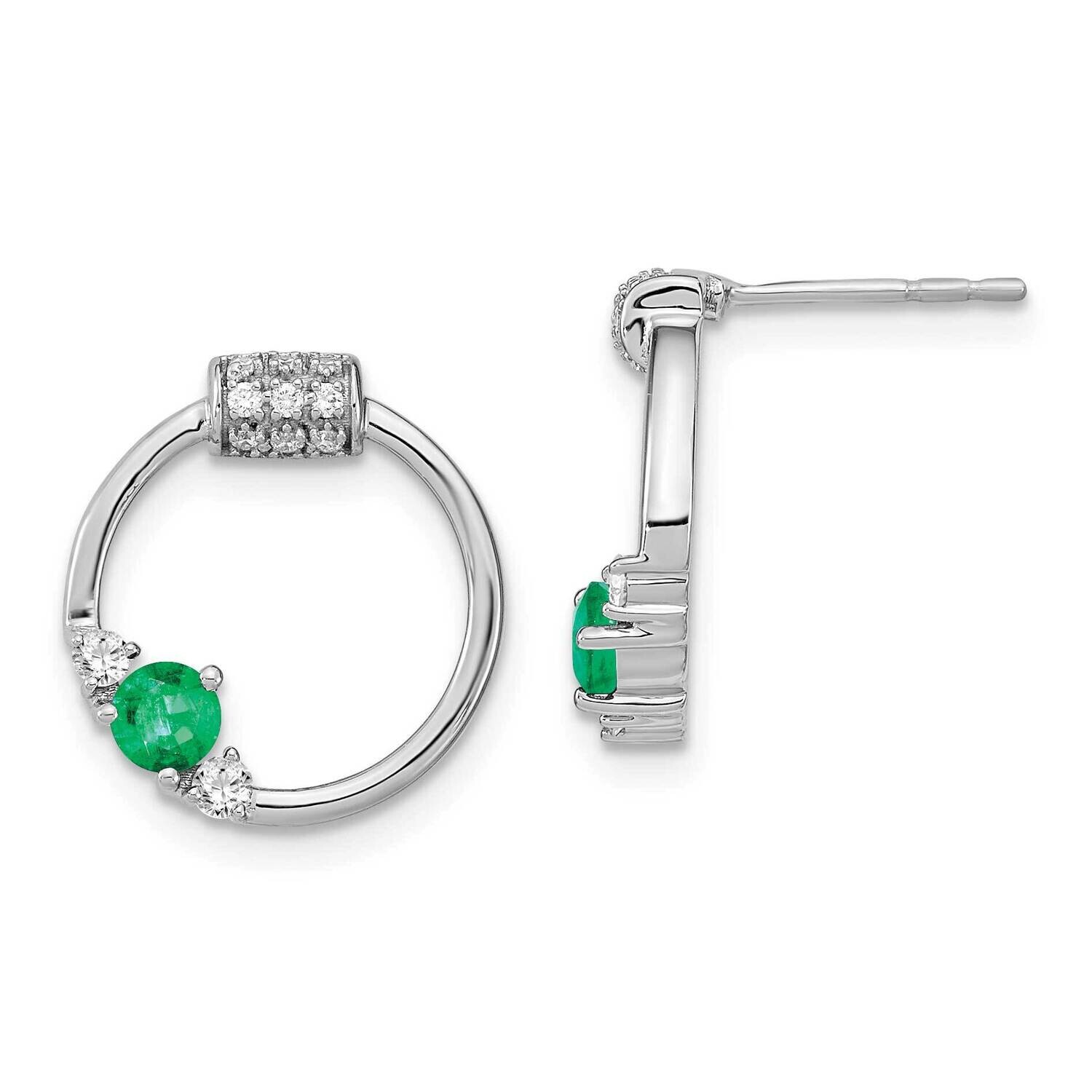 Diamond Emerald Circle Post Earrings 14k White Gold EM6886-EM-019-WA, MPN: EM6886-EM-019-WA, 191101…
