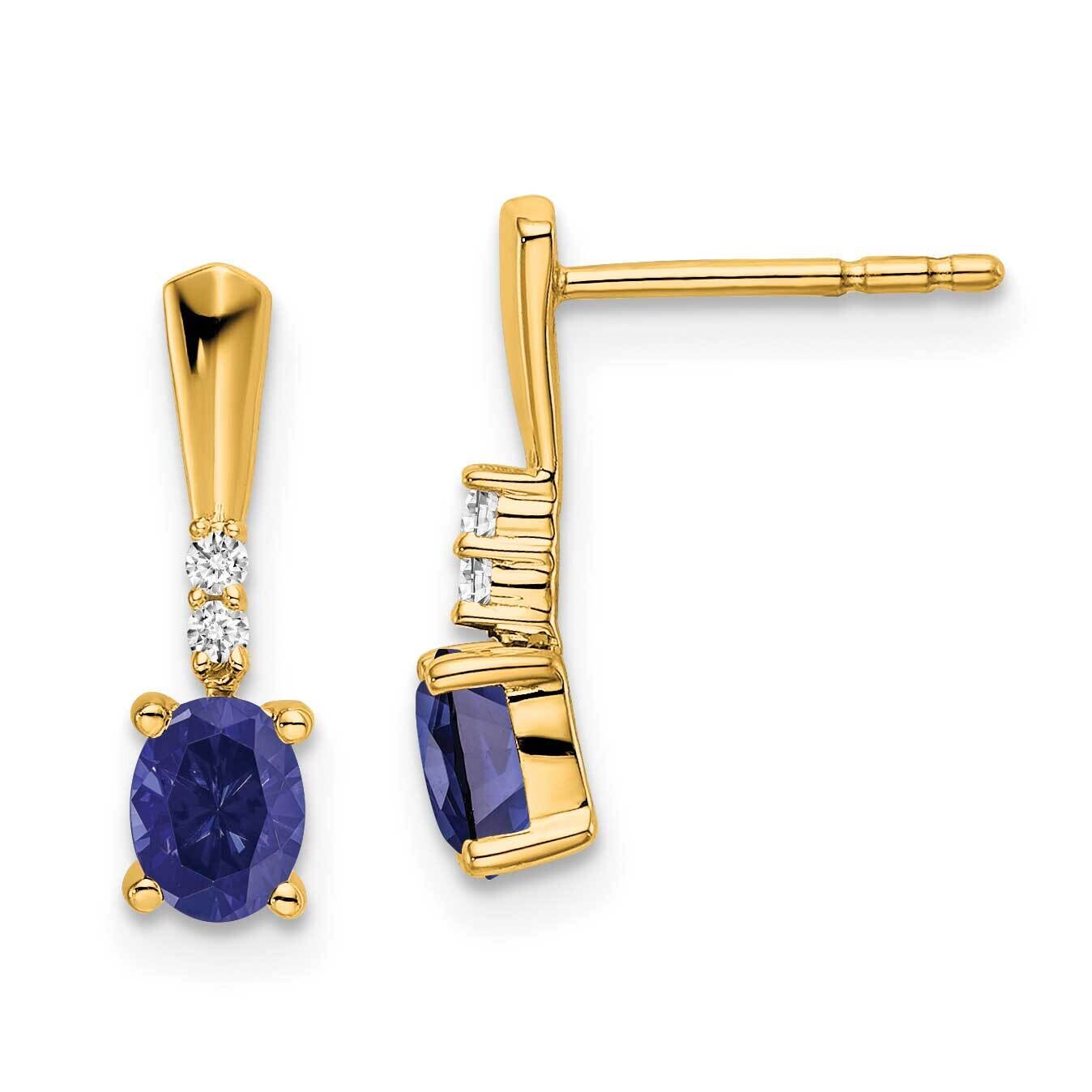 Oval Created Sapphire Diamond Dangle Earrings 14k Gold EM7407-CSA-004-YA, MPN: EM7407-CSA-004-YA,