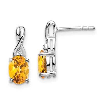 Oval Citrine Diamond Earrings 14k White Gold EM7075-CI-001-WA, MPN: EM7075-CI-001-WA, 191101839436