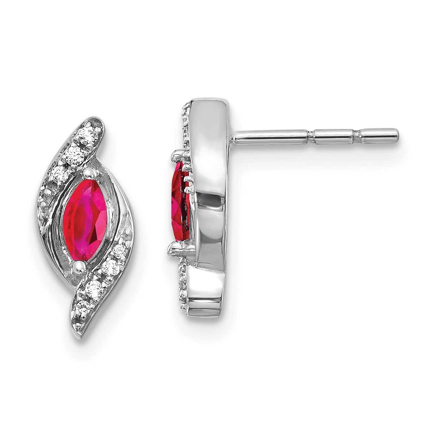 Diamond Ruby Earrings 10k White Gold EM5594-RU-007-1WA, MPN: EM5594-RU-007-1WA, 191101833892
