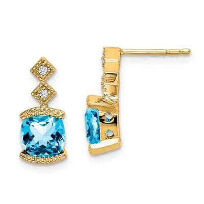 Blue Topaz Diamond Earrings 14k Gold EM7081-BT-004-YA, MPN: EM7081-BT-004-YA, 191101839634