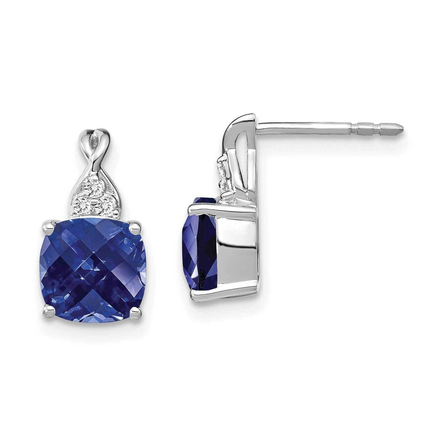 Checkerboard Created Sapphire Diamond Earrings 14k White Gold EM4393-CSA-006-WA, MPN: EM4393-CSA-00…