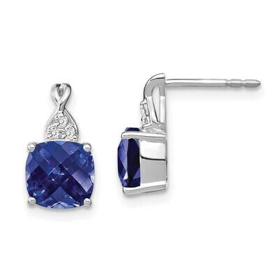 Checkerboard Created Sapphire Diamond Earrings 14k White Gold EM4393-CSA-006-WA, MPN: EM4393-CSA-00…