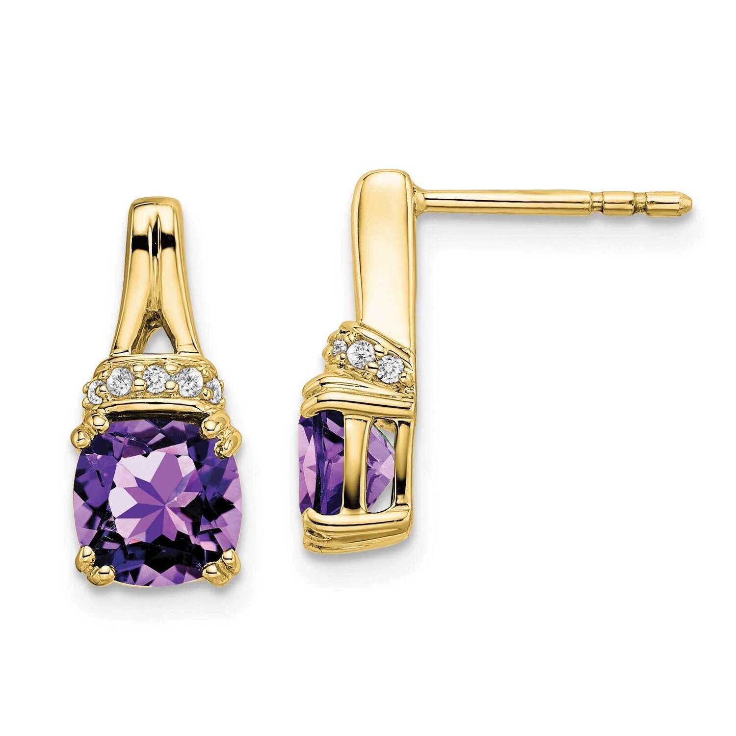 Amethyst Diamond Earrings 10k Gold EM7074-AM-007-1YA, MPN: EM7074-AM-007-1YA, 191101834110