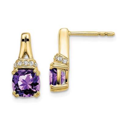 Amethyst Diamond Earrings 10k Gold EM7074-AM-007-1YA, MPN: EM7074-AM-007-1YA, 191101834110