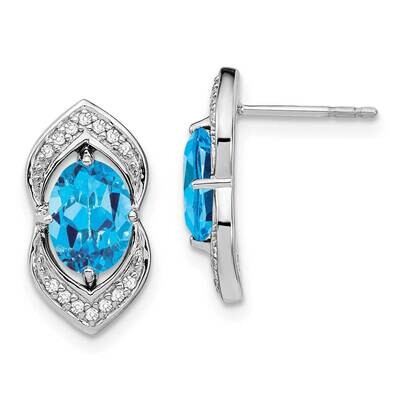 Blue Topaz Diamond Post Earrings 14k White Gold EM7088-BT-014-WA, MPN: EM7088-BT-014-WA, 1911018400…