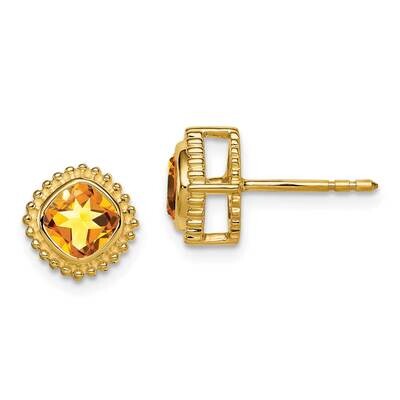 Cushion Citrine Earrings 10k Gold EM7201-CI-1Y, MPN: EM7201-CI-1Y, 191101834516