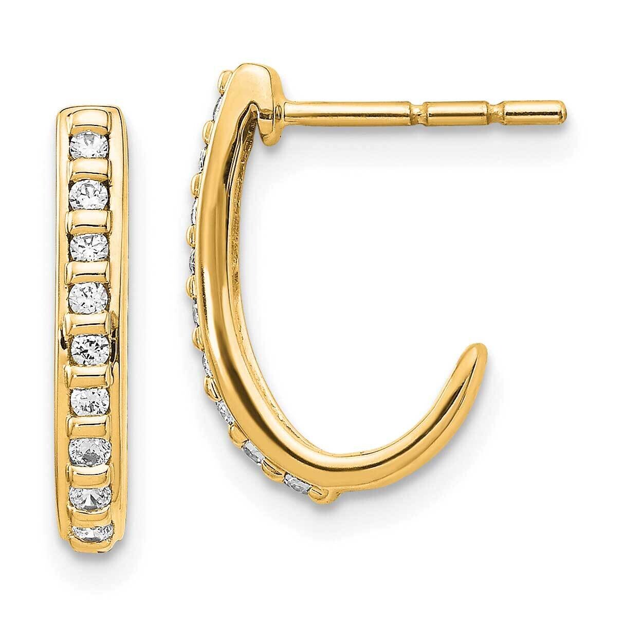 Diamond J-Hoop Post Earrings 14k Gold EM5493-020-YA, MPN: EM5493-020-YA,